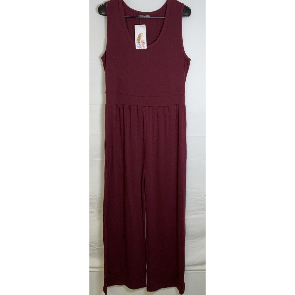 NWT Women's Pretty Garden Casual Jumpsuit Romper Wide Leg Burgundy - XL